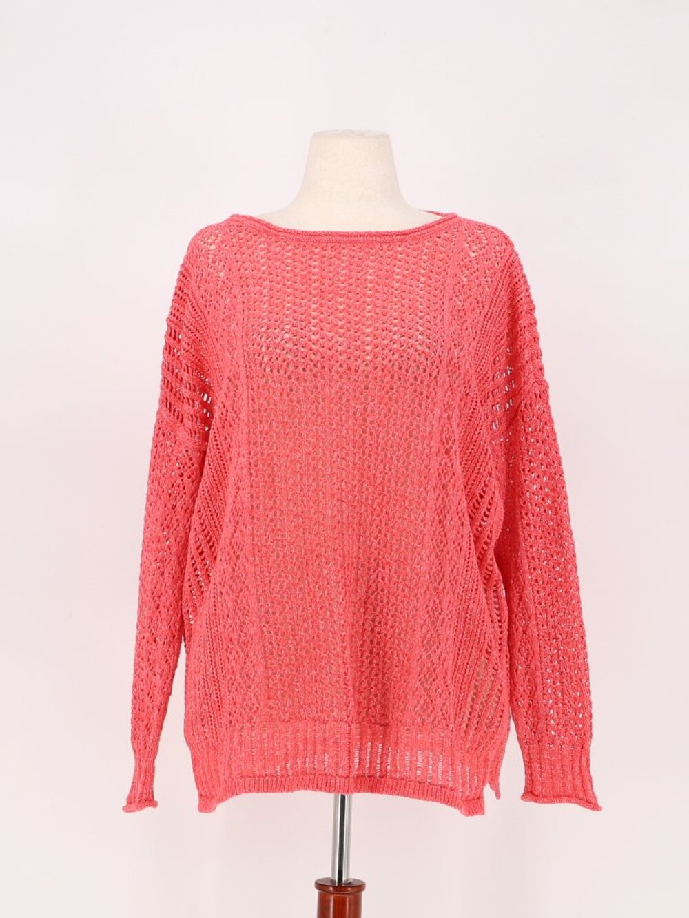 CHICO'S Open Knit Pullover Sweater in Coral Pink Size 3/XL